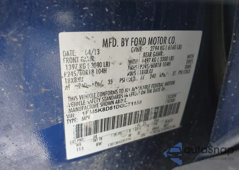 2013 Ford Explorer Xlt z USA, uszkodzony, nr VIN 1FM5K8D81DGC71155